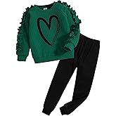 VeryNew Girls Toddler 2 Piece Cute Heart Print Sweater Knit Top + Threaded Pants Girls Sweatshirt Sets for 4-8 Years
