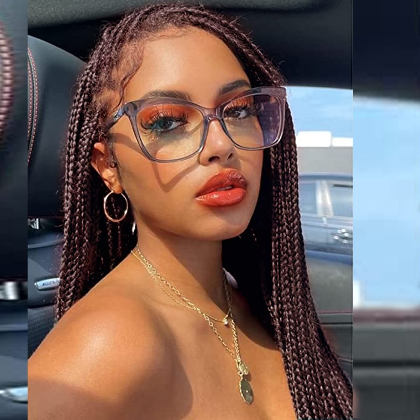 Box Braided Wigs for Black Women Brown Long Straight Synthetic Natural Looking Knotless Cornrow Braids Wig Lightweight Braiding Hair Realistic Hand Braided Synthetic Lace Front Wigs 26 Inch