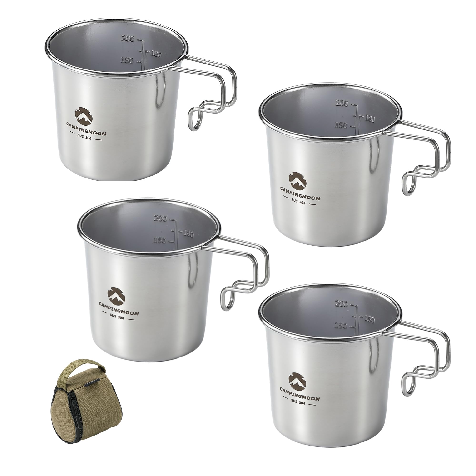 CAMPINGMOON 7oz Mug Cup Stackable 304 Stainless Steel Small Little Camping Beer 210ml S-190 (4pcs set/w bag) — image 1