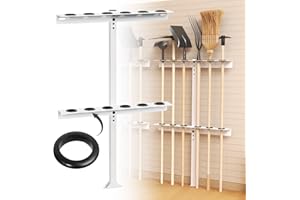 Fumingpal Trailer Tool Rack Shovel Holder - Rake Holder for Trailer Landscape Hand Tool Rack Trailer Rake Rack with 6 Tool Holes with Rubber Grommets, White
