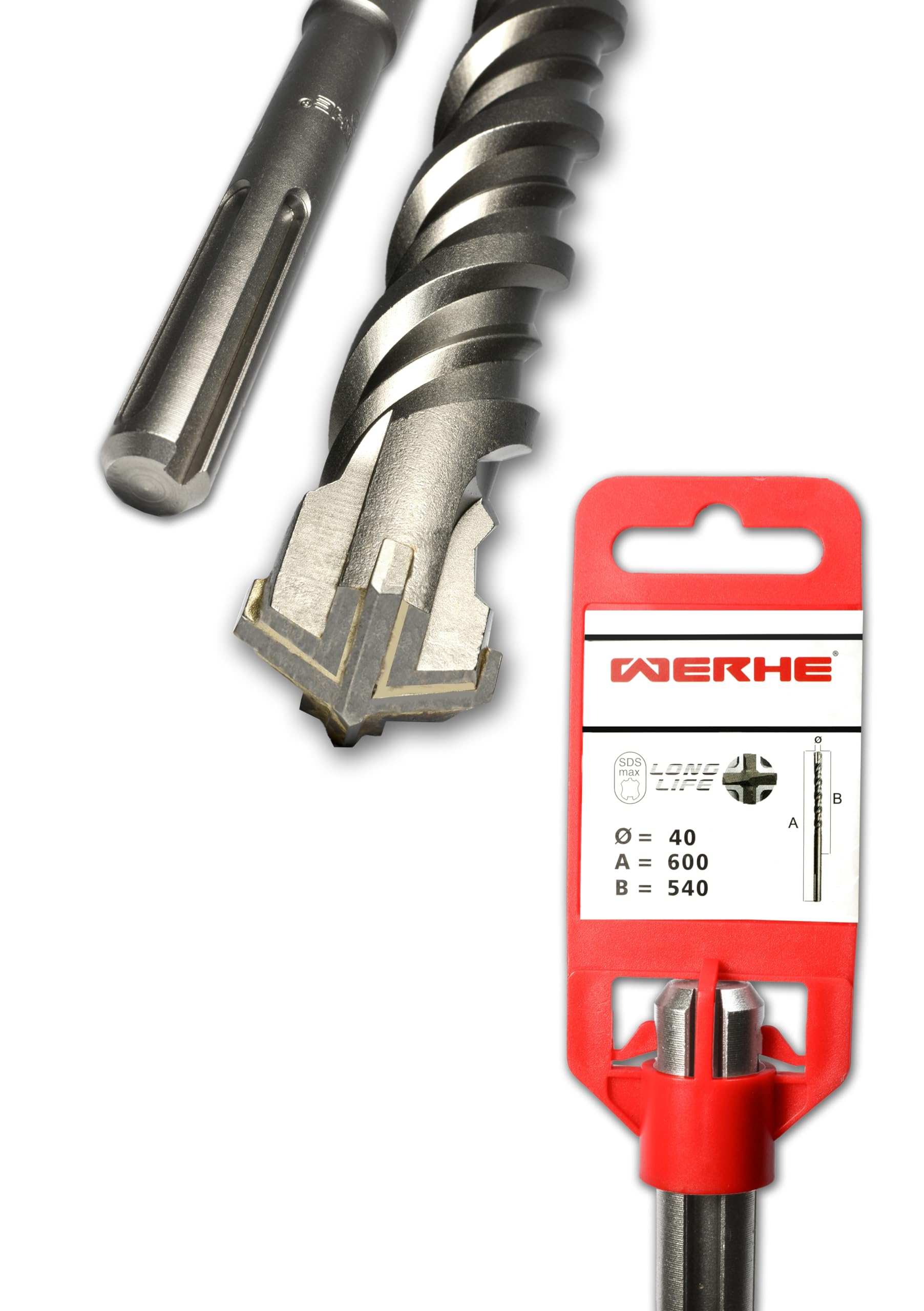 WERHE SDS Max Concrete Drill 40 x 600 mm Hammer Drill Stone Drill Concrete Drill