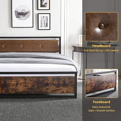 Buy Smile Back Industrial Queen Bed Frame With Headboard And Footboard Platform Bed Frame Queen Size Steel Slat Support Easy Assembly No Box Spring Needed Underbed Storage Space Easy Assembly Black Online