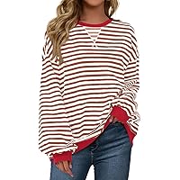 Fisoew Womens Striped Oversized Sweatshirt Color Block Crew