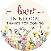 120 x Love in Bloom Wedding Stickers, Round Floral Labels, Bridal Shower Favor Stickers, Wedding Return Gift Stickers for Gift Bags, Candy Boxes, Envelopes, and Wedding Party Decorations, 1.6 inch