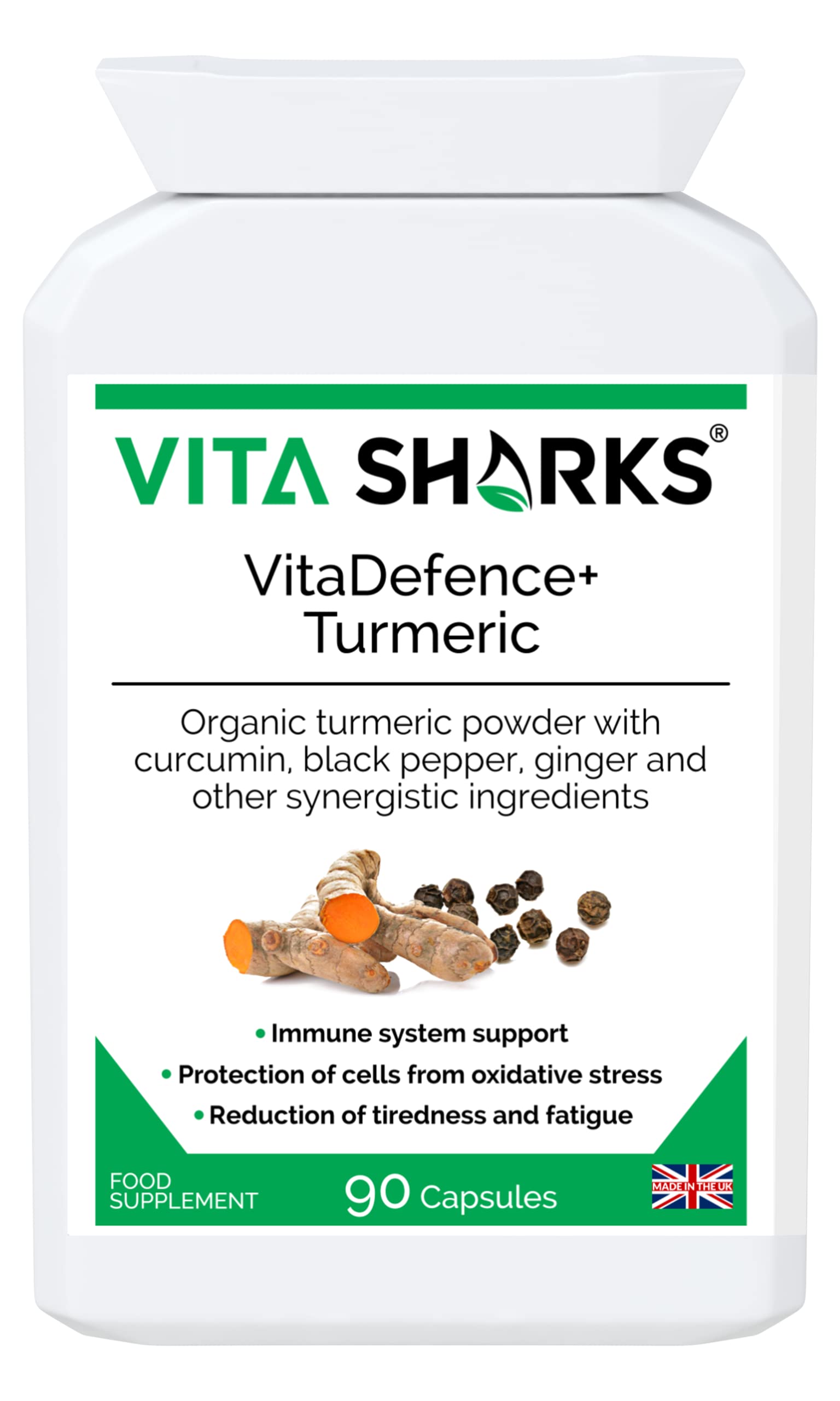 VitaDefence+ Turmeric 90 Vegan Capsules. Natural, Potent, Kosher & High Strength Immune Booster & Anti-Inflammatory Ayurvedic Herbal Supplement