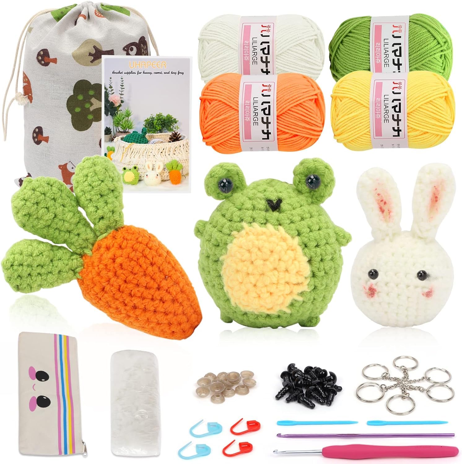UHAPEER Crochet Kits for Beginners Adults, Crochet Animal Kit, Kids Crochet Starter Kit, Crochet Starter Kit Step-by-Step Video Tutorials and Instructions, Crocheting Kit - Rabbit Carrot Frog