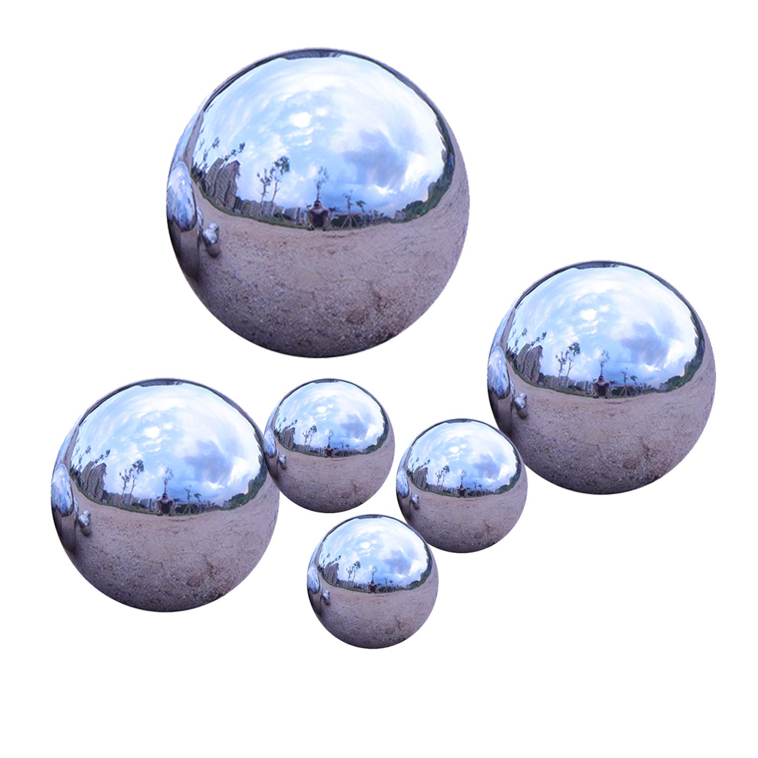 Folytiy 6pcs Stainless Steel Gazing Ball 51-100mm mix Size Decorative Small Size Garden Mirror Balls Reflective Gazing Globe for Home Garden Ornament Decorations (Silver)