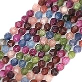 BEADIA Faceted Natural Tourmaline Agate Stone Round Beads 6mm 36cm/Strand for Jewelry Making