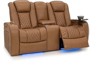 Seatcraft Anthem Italian Leather Loveseat w/Storage Console, Living Room, Power Headrest, Power Recline, Tan Oak