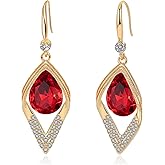 Austrian Crystal Teardrop Hollow Leaf Drop Dangle Earrings for Women 14K Rose Gold Plated Hypoallergenic Jewelry