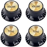 Banworks '60s Guitar Control Knobs Imperial 24-Spline Knobs 6mm (15/64") | 2 Tone + 2 Volume Knobs Aluminum Top Speed Knobs for Gibson Les Paul SG Guitars Pack of 4 JT/XN-09 Black with Golden Top