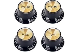 Banworks '60s Guitar Control Knobs 24-Spline Imperial Knobs 6mm (15/64") 2 Tone + 2 Volume Knobs Aluminum Top Speed Knobs for Gibson Les Paul SG Guitars Pack of 4 JT/XN-09 Black with Golden Top