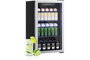DOGHLY 3.2 Cu.ft Beverage Refrigerator Cooler, 126 Can Mini Fridge with Glass Reversible Door, Digital Temperature Display for Soda, Beer or Wine For Office Bar with Adjustable Removable Shelves