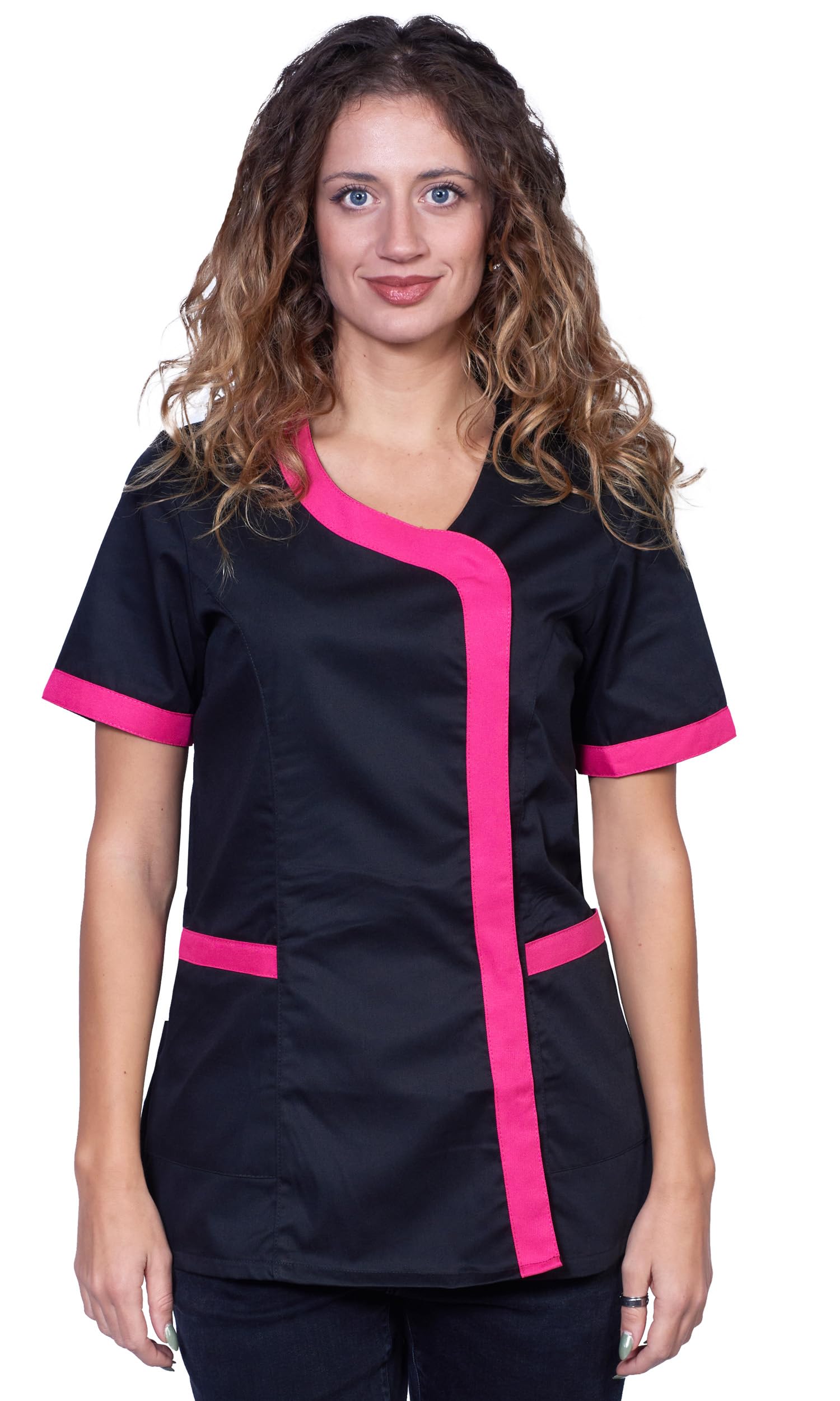 Fratelli ditalia Women's Summer Work Tunic Blouse Black Hairdresser Beautician Beauty Salon