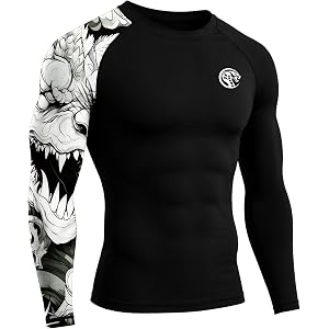 Roadbox Men's UPF 50+ BJJ Rash Guard, Jiu Jitsu Long Sleeve Compression Shirts, MMA Athletic Base Layer Wrestling Grappling