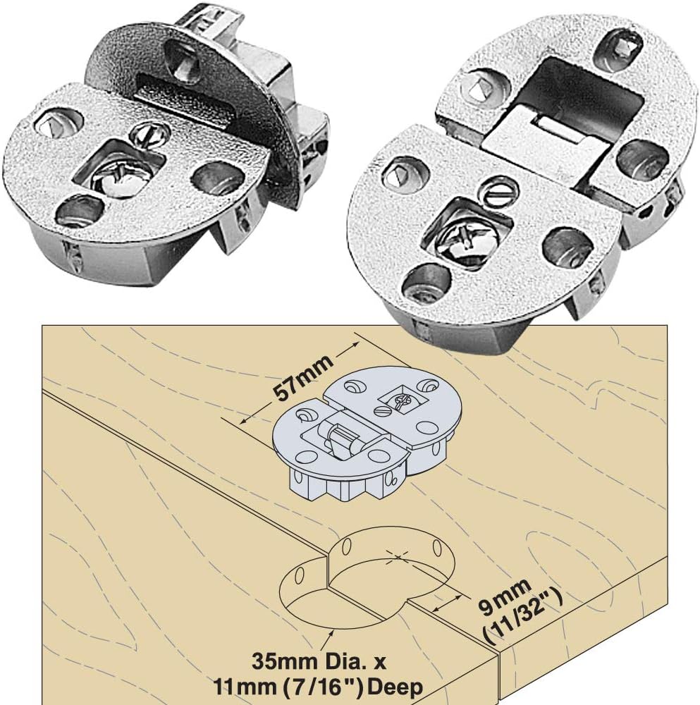 35mm x 11mm 2 Way Semi Concealed Flap Hinge Nickel Plated 90� Angle Woodtek Pair