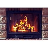 Baocicco 7x5ft Dancing Fire Backdrop Fireplace Interior Scene Photography Background Firewood Ashes Brick Wall Black Background Winter Holiday Family Party Children Adults Portrait Studio Prop