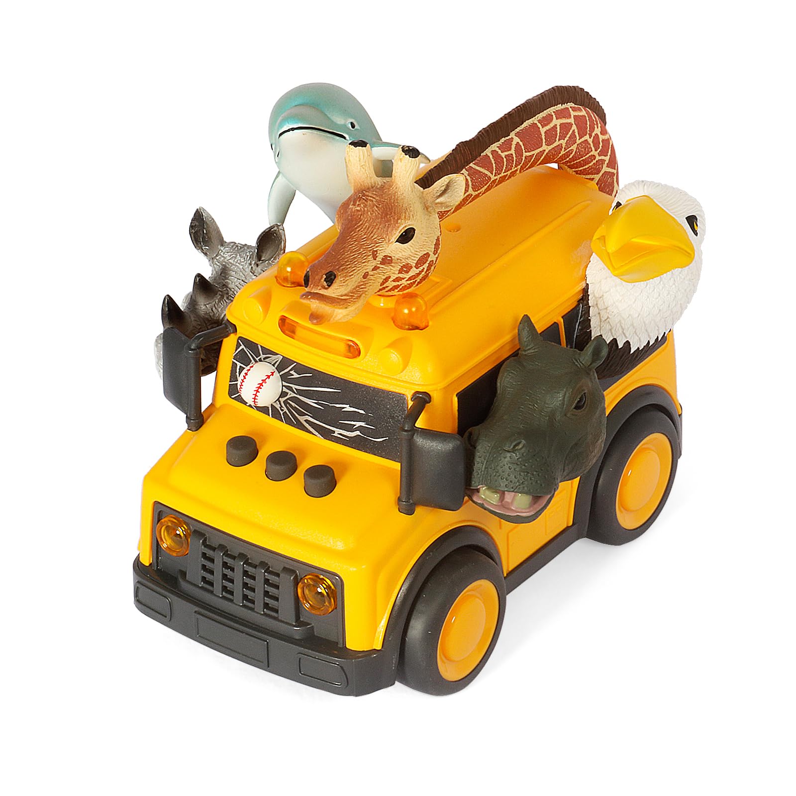 DINOBROS Yellow School Bus Toy with Light and Sound, Funny Animals On Bus Friction Powered Car Toys for Kids Ages 3+