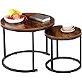 ZENY Nesting Coffee Table Set of 2, 23.6inch Round Coffee Table Wood Grain Top with Sturdy Metal Frame, Industrial End Table Side Tables for Living Room Bedroom Balcony Yard, Rustic Brown
