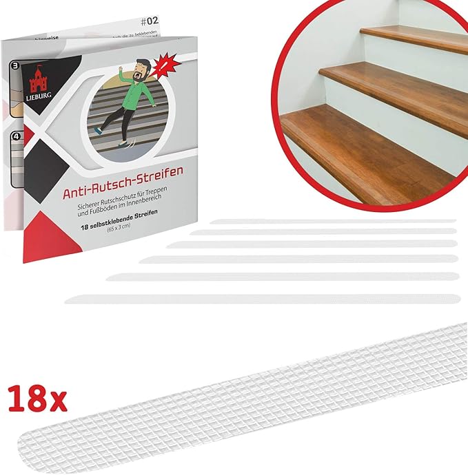 Lieburg 18x gummierte, transparente Antirutsch Streifen für rutschige ...