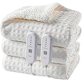 Dowin Electric Blanket Queen Size - Waffle Heated Blanket with Dual Control, 5 Heating Levels, 10 Hrs Auto Off, Sherpa Fleece Warming Blanket for Bed, Machine Washable, 84x90 Beige