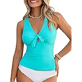 GRAPENT Tankini Tops for Women Knotted Keyhole Padded Adjustable Bathing Suit Modest Swimsuit Swimwear Swim Top Only
