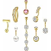 MODRSA Silver Gold Belly Button Ring for Women Clicker Hoop Belly Rings Opal Navel Piercing Jewelry Dangle Hypoallergenic Surgical Steel Dainty Dangling Navel Rings for Women