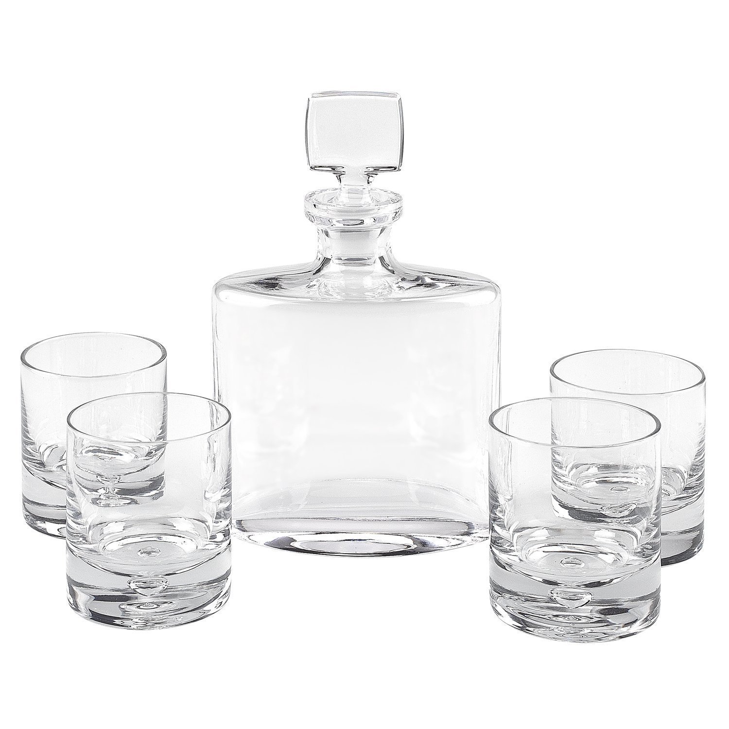 Wine Enthusiast Eclipse 5-piece Old-fashioned SET, 28 Oz Whiskey Decanter and 4 DOF bubble glasses, HANDMADE lead-free crystal