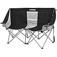 FUNDANGO Oversized Double Camping Chair, 660lbs Heavy Duty 2 Person Folding Padded Loveseat for Adults with Arm Cup Holder for Outdoor Patio Lawn Camp with Carry Bag (Black/Grey)