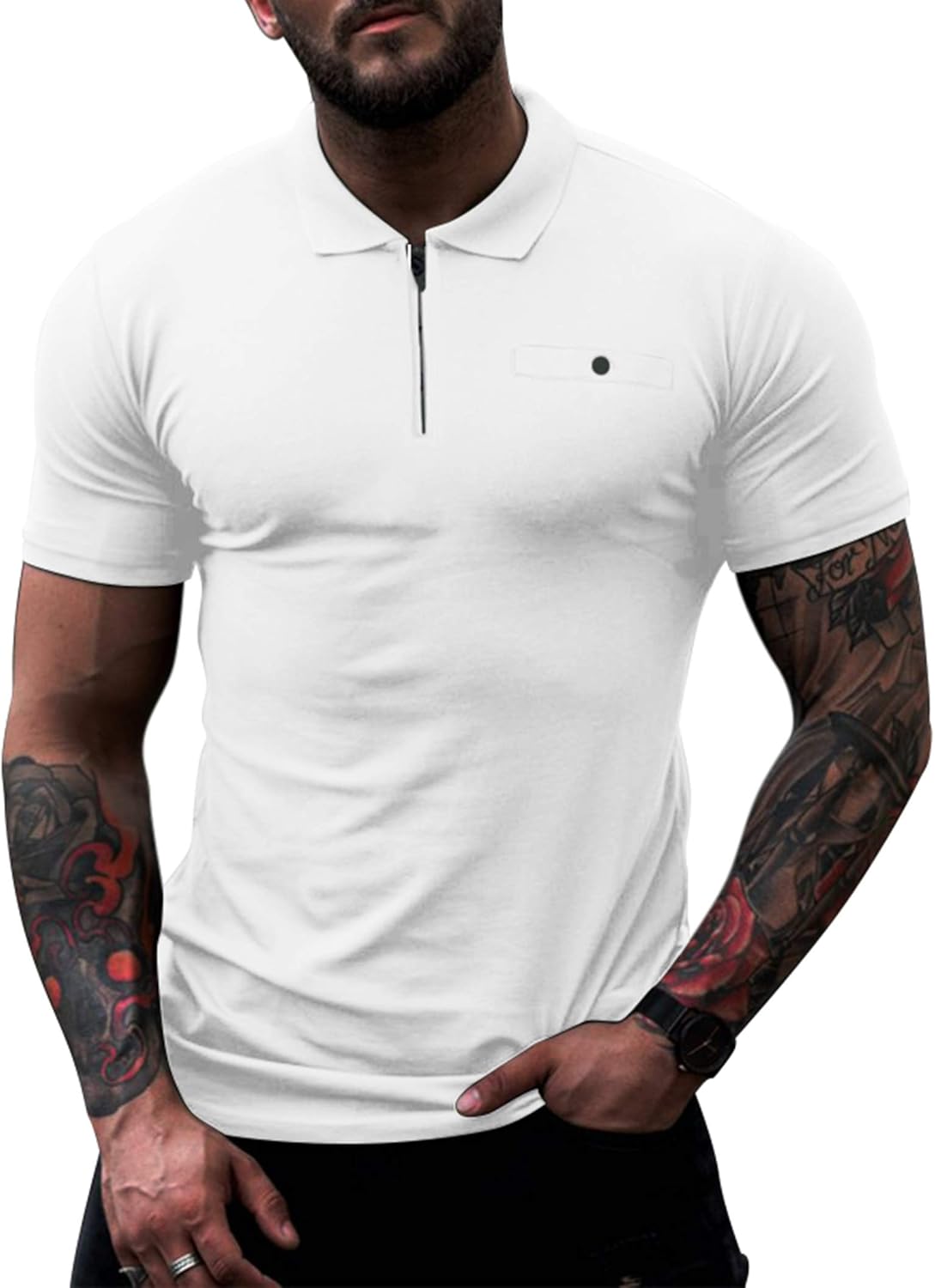 COOFANDY Men's Pique Polo Shirt 1/4 Zip Short Sleeve Mesh Golf Shirts with Pocket: Clothing