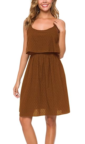KorMei Damen Sommerkleid Ärmelloses Beiläufiges Strandkleid Spaghettiträger Kleid Trägerkleid Knielang