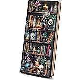Immaturus Womens Wallet, Goth Skull Bookshelf Slim Thin RFID Blocking Credit Card Wallets, Long Bifold PU Leather Card Holder Organizer, Cash Clutch Billfold with Zipper Coin Pocket Ladies Girls Gift
