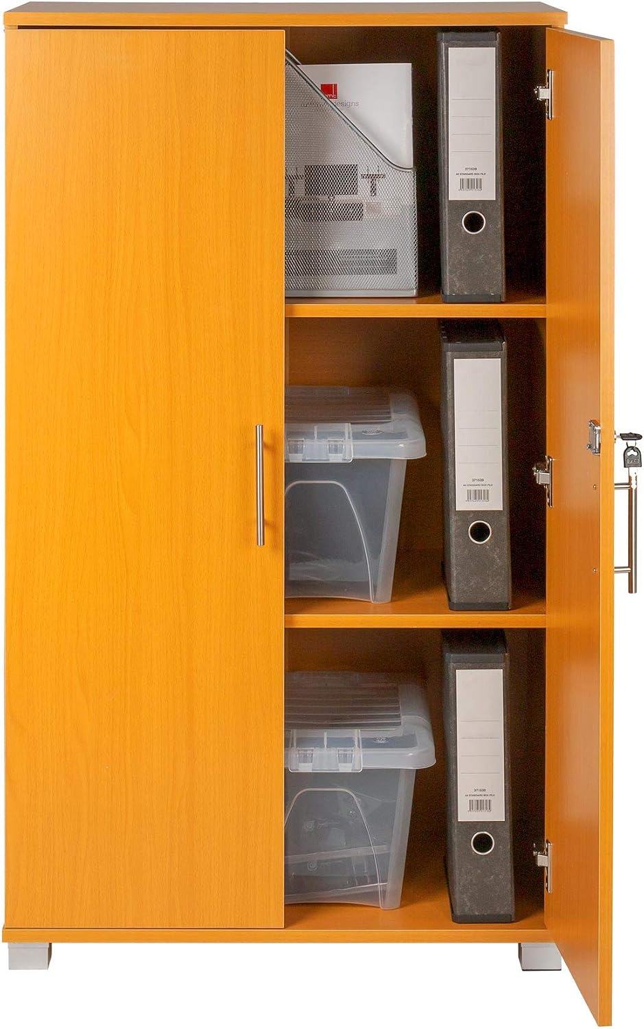 Beech Storage Cabinet Cupboard Bookcase Filing Stationary Cabinet 2 Door Locking Unit, for Home Garage Utility - Image 5