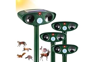 JAHYELEC 4 Pcs Solar Animal Repellent Outdoor Ultrasonic Animal Repeller Waterproof, Effective Against Cat, Squirrel,Deer, Dog, Raccoon, Skunk, Rabbit Repellent for Yard Garden Protection Deterrent Devices