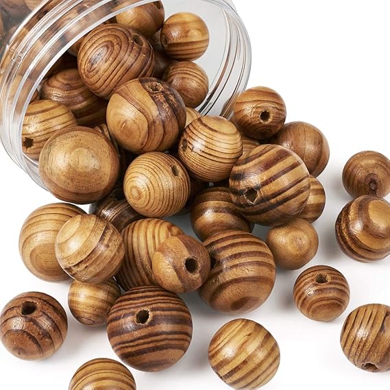 Pandahall 60Pcs Natural Round Wooden Beads 20mm 25mm 30mm Large Hole