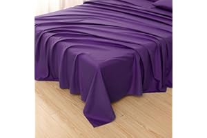 Toodou Soft Brushed Microfiber Purple Twin Flat Sheets-Comfortable and Durable Flat Sheet is Made of Premium Fabric-The Bed Top Sheet Have Great Breathability