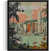 Hong Kong City Wall Art Poster Print, Asian Landscape Scenery Painting Artwork Travel Prints Decor Cityscape Landmarks Gallery 26 (Hong Kong, 16 x 20 inches, Unframed)