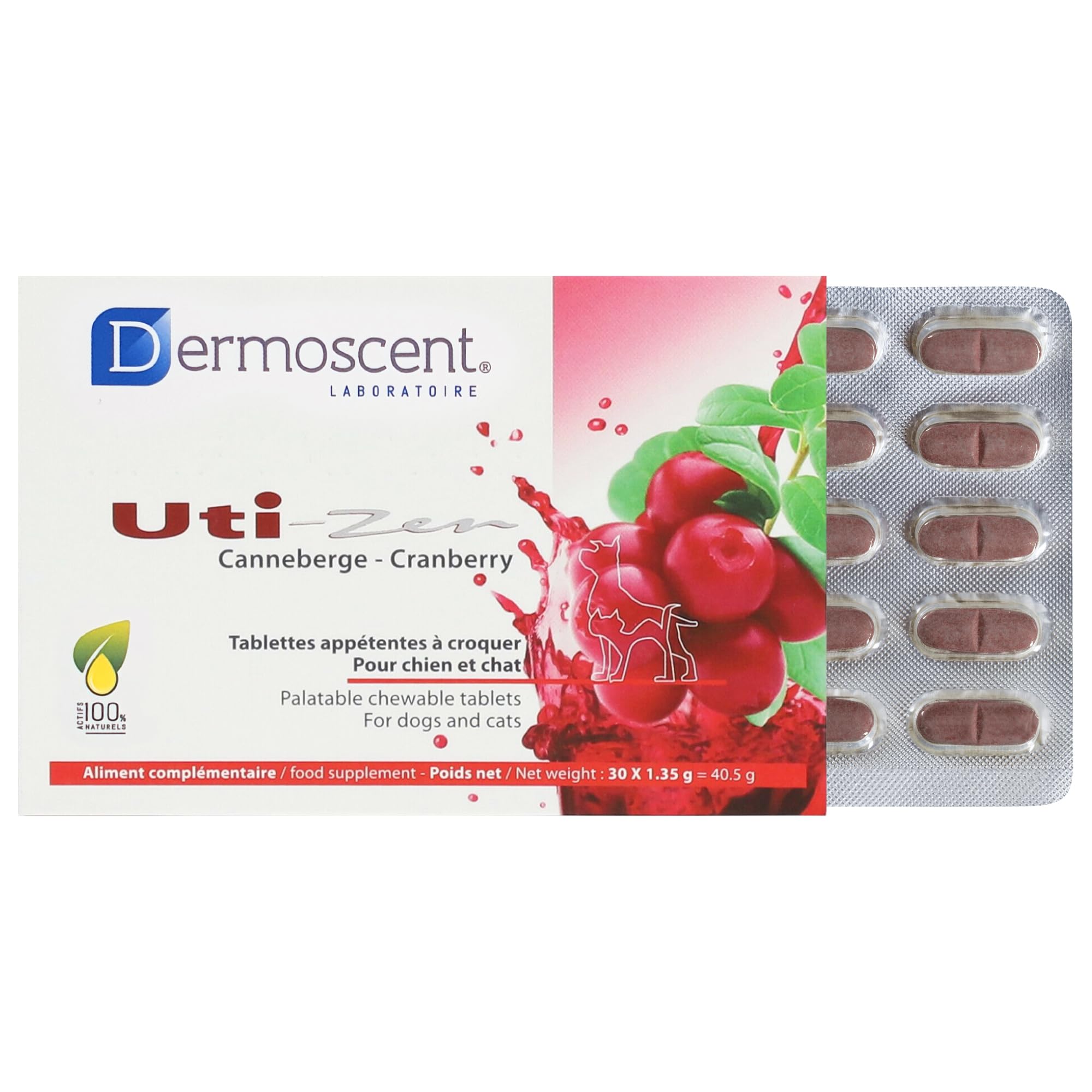 Dermoscent | UTI-Zen | Cat & Dog UTI, Incontinence & Cystitis Relief Tablets | Food Supplement with Natural Ingredients | Advanced Bladder & Kidney Support for Dogs | 30 Tablets