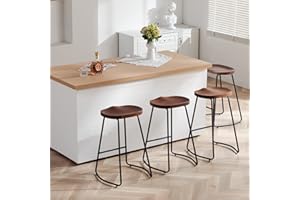 HeuGah Bar Stools Set of 4, Saddle Seat Bar Stools with Metal Legs, Rustic Backless Counter Height Stools, Industrial Counter Stools (Walnut, 26 Inch)