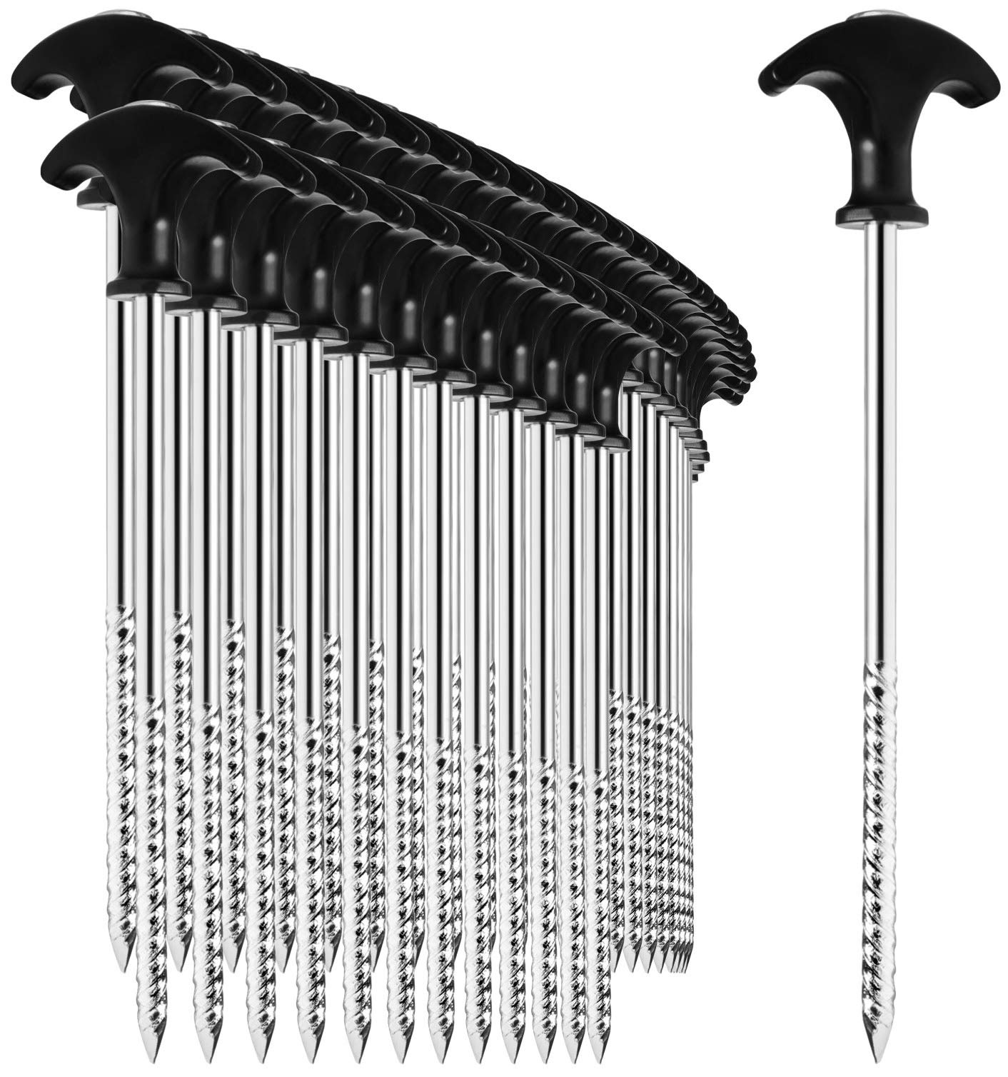 COM-FOUR® 36x tent pegs made of steel - robust ground pegs with thread for camping and outdoors - ideal for normal and hard ground with a T-handle