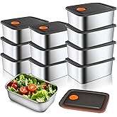 CLWVPCOT 10 Pack Stainless Steel Food Storage Containers with Leak-Proof Lids, 16oz Reusable Metal Meal Prep Lunch Boxes, Stackable, BPA-Free, Dishwasher Safe for Snacks, Fruits & On-the-Go Meals
