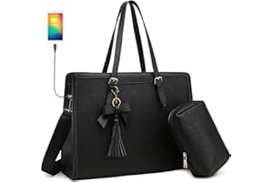 BAVERGE Laptop Bag for Women 15.6 inch Work Shoulder Briefcase, Large Waterproof PU Leather Work Tote Bags with USB Charging Port, Computer Messenger Business Handbags Satchel purse for Office Lady 2PCs Set