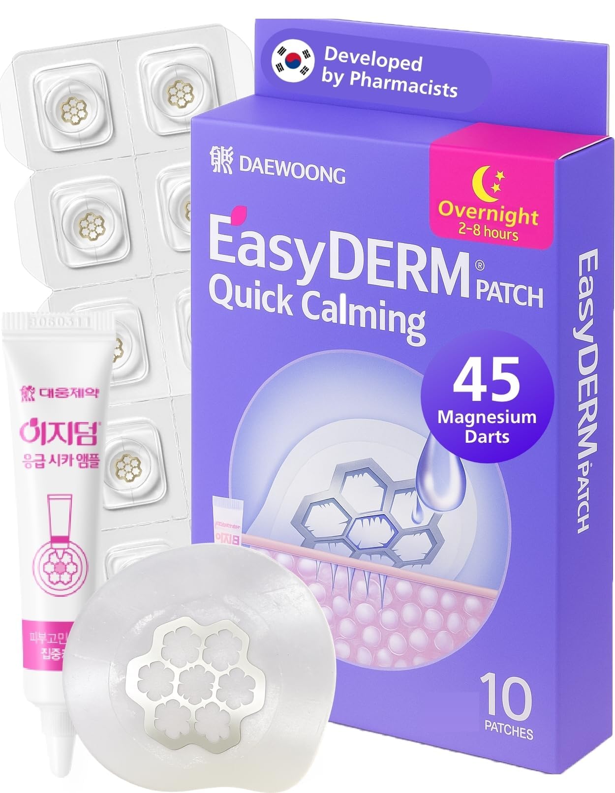EasyDerm Quick Calming Magnesium Patches - Hydrocolloid Acne Spot Treatment with Tea Tree & Zika, 10 Plasters, Zit Stickers, TikTok Viral Blemish Patch
