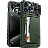 Vihibii for iPhone 15 Pro Max Case with Card Holder (4 Cards) & Slide Camera Cover & Kickstand, Military Grade Drop Protection, Rugged Hard Back & Silicone Edge Wallet Phone Case, 6.7" 2023, Green