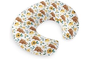 HawSkgFub Highland Cow Sunflower Nursing Pillow Cover for Baby Girl, Western Farm Animal Yak Floral Breastfeeding Pillow Slipcover, long horn cowgirls Nursing Pillowcase for Newborn Infant, Cover Only
