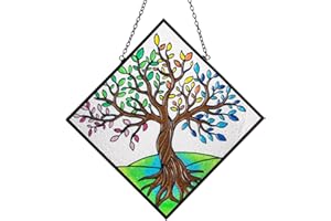 YT3 STUDIO Stained Glass Window Hangings, Tree of Life Suncatcher for Home Decor, Stained Glass Panels Sun Catchers Wall Hanging Decor for Home Wall Decoration