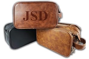 Personalized Leather Toiletry Bag for Men, Large Travel Shaving Dopp Kit Water-resistant Bathroom Toiletries Organizer Leathe