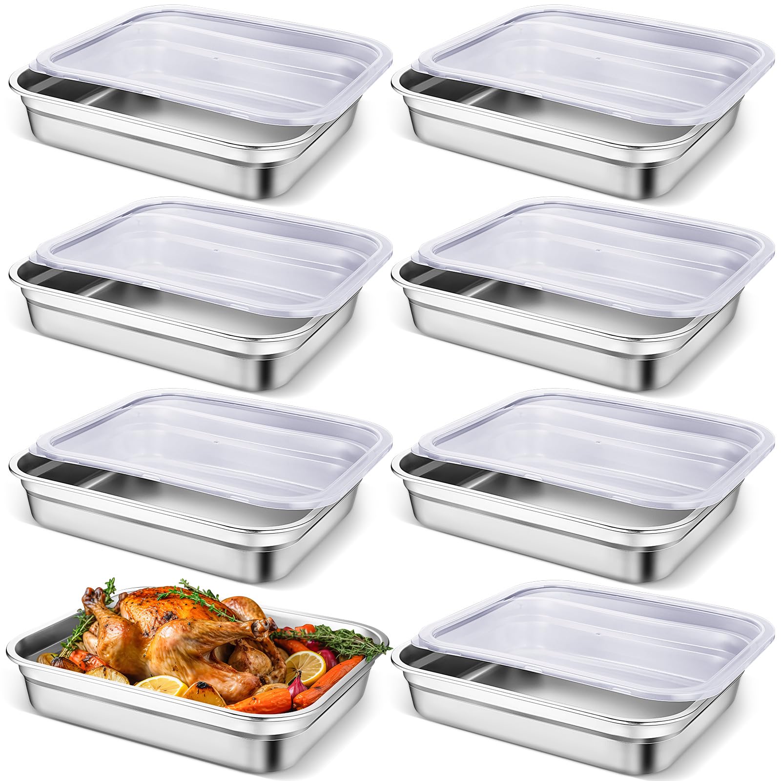 Photo 1 of Suttmin 8 Pcs 304 Stainless Steel Food Storage Containers with Lids Hotel Pans Chicken Food Grade Pans Metal Meal Containers for Restaurant Stackable Kitchen Freezer Buffet (2.6 Inch Deep)