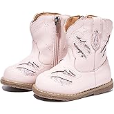 Newsonet Baby Cowboy Cowgirl Boots Infant Western Boots Toddler Boys Girls Round Toe Riding Mid Calf Boots All Seasons for 6 9 12 18 24 Months