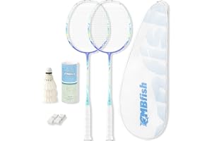 MBFISH Badminton Racket Set with 2 Carbon Fiber Rackets, 3 Shuttlecocks, 2 Replacement Racket Grip Tapes and 1 Badminton Bag - Perfect for Beginners & Outdoor Games 4U